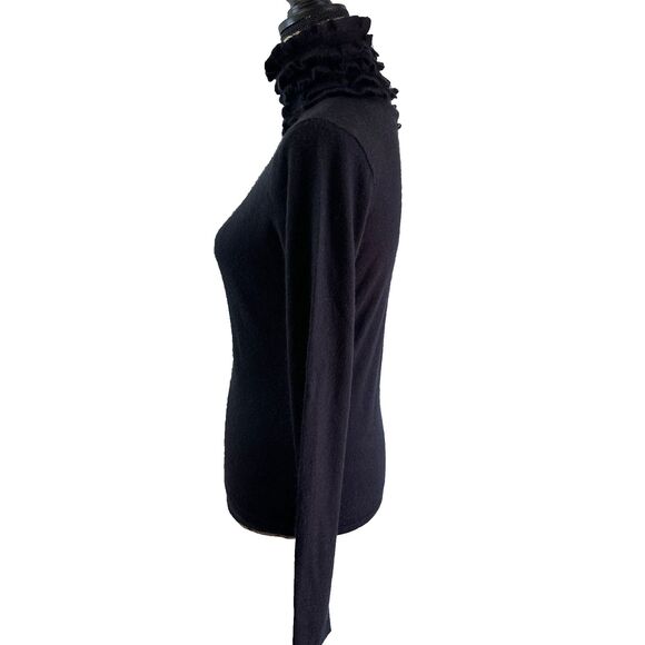 Eccoci Women's Black Ruffle Neck Cashmere & Silk Turtleneck Sweater Sz S - Picture 5 of 13
